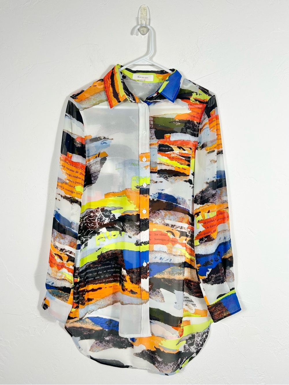 Vince Camuto Abstract Collage Print Chiffon Button Down Blouse Size Small